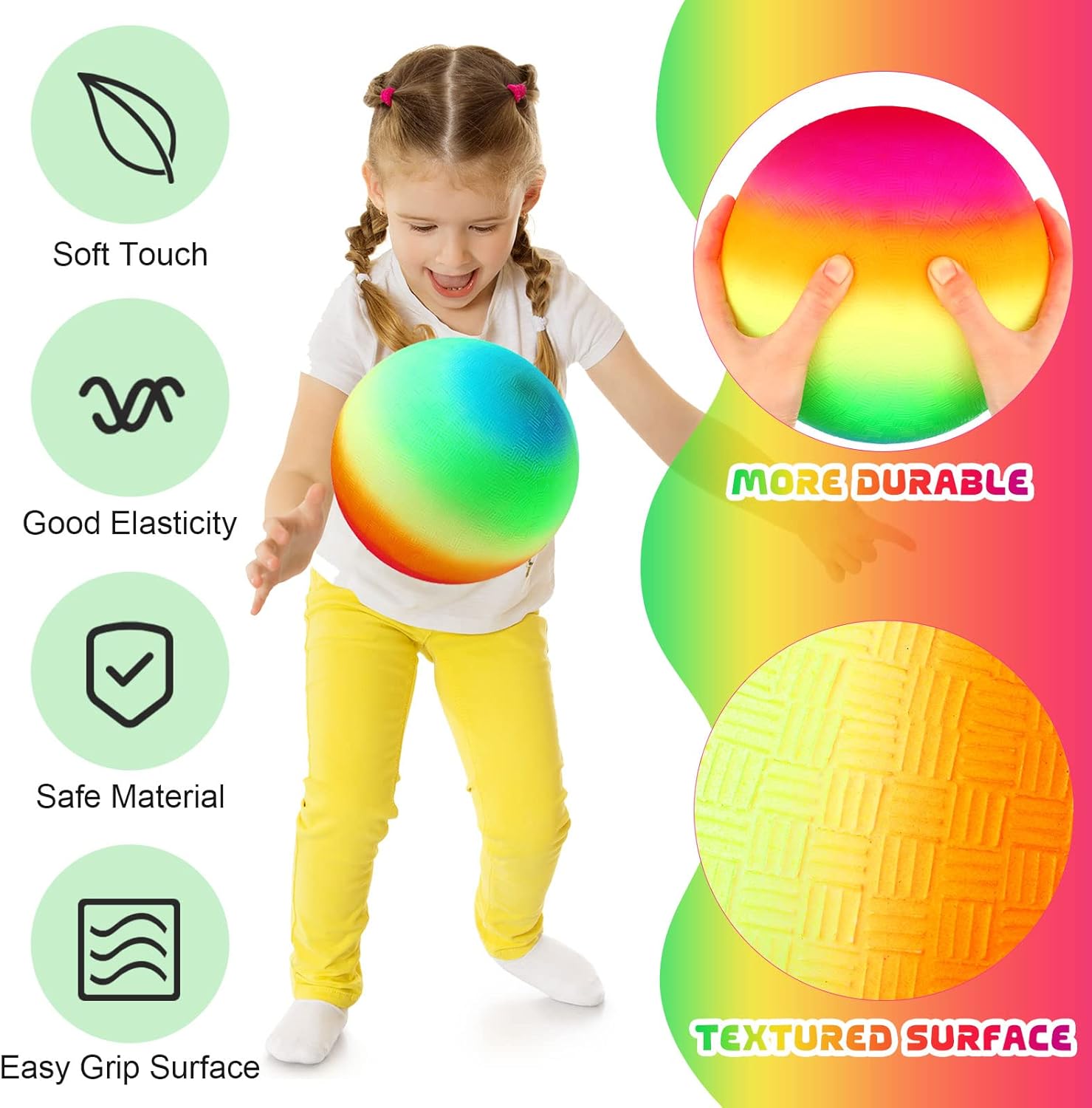 Vinsot 12 Pack 8.5 Inch Playground Balls Kickball Bulk, Bouncy Balls for Kids Inflatable Bouncing Handball with Hand Pump for Indoor Outdoor Games