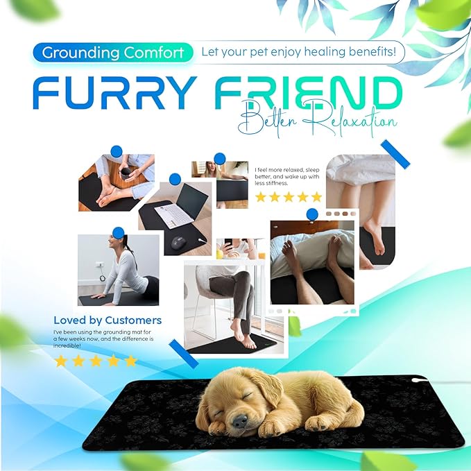 Grounding Mat for Feet, Chair & Yoga | Earthing Grounding Mat for Pain Anxiety Pain Relief, Inflammation | Spacious Grounding Pads for Sleep & Wellness | Includes Grounding Tester, Cable & Mat Tester-FlexoryFit