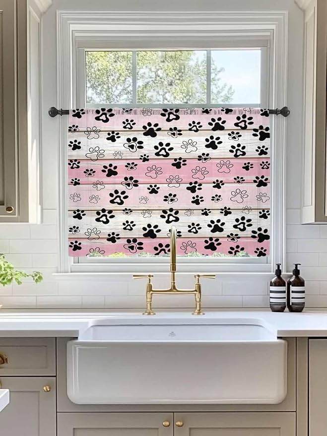 Sheer Curtains 45 Inch Length, Vintage Farmhouse Country Wooden Grain Privacy - Image 3