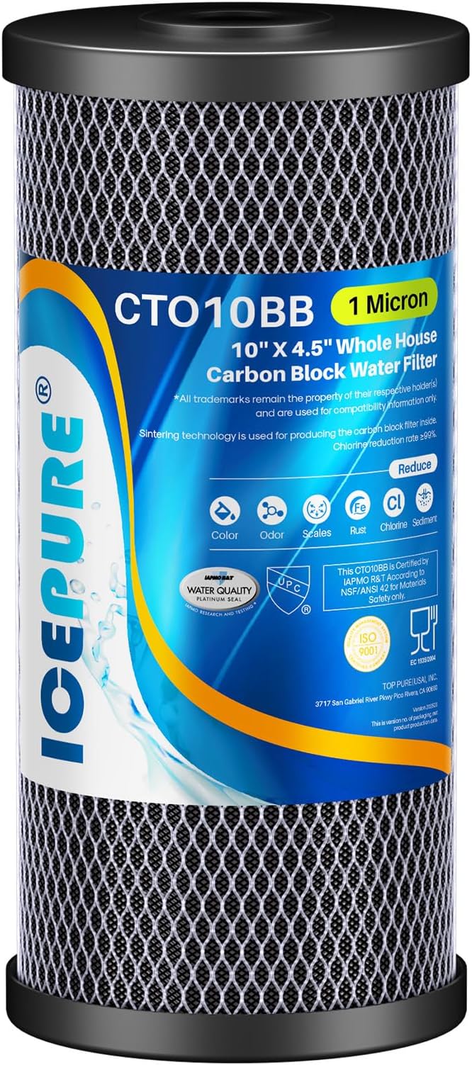 ICEPURE 10"X4.5", 1 Microns Whole House Sediment Activated Carbon Water Filter by ICEPURE