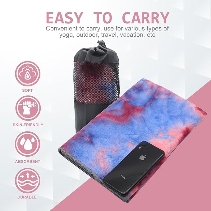 Eunzel Yoga Towel,Hot Yoga Mat Towel with Grip Dots Sweat Absorbent Non-Slip for Hot Yoga, Pilates and Workout 24" x72", Red & Blue-FlexoryFit