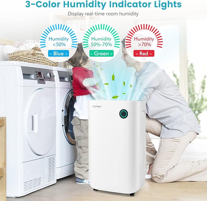 COSTWAY 73 Pint Dehumidifier for Basement, 4500 Sq. Ft Home Dehumidifier with 5 Modes, 3-Color Indicator Light, 1.7 Gallon Water Tank