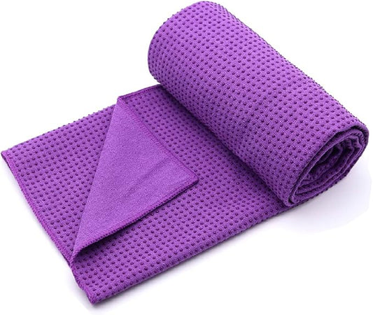 Eunzel Yoga Towel,Hot Yoga Mat Towel with Grip Dots Sweat Absorbent Non-Slip for Hot Yoga, Pilates and Workout 24" x72", Purple-FlexoryFit