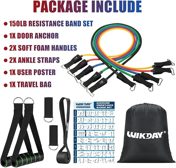Exercise Resistance Bands with Handles for Working Out, 150/200/250/300 lbs Workout Bands Set with Door Anchor for Physical Therapy, Yoga, Pilates-FlexoryFit
