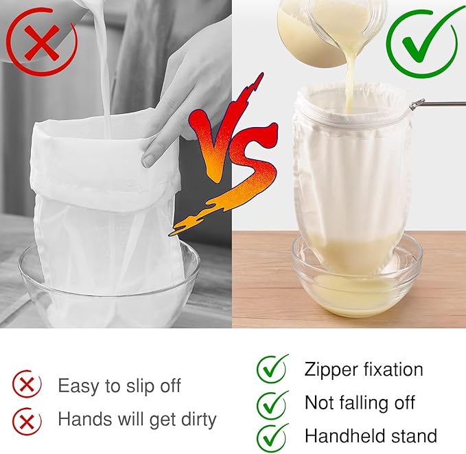 Nut Milk Bag Strainer, Strainers Fine Mesh Bags, Reusable Cheese Cloth Bag for Straining for Filter Juices, NutMilk, Cheese, Honey, Butter, (L-Size*5/ Excluding Bracket)