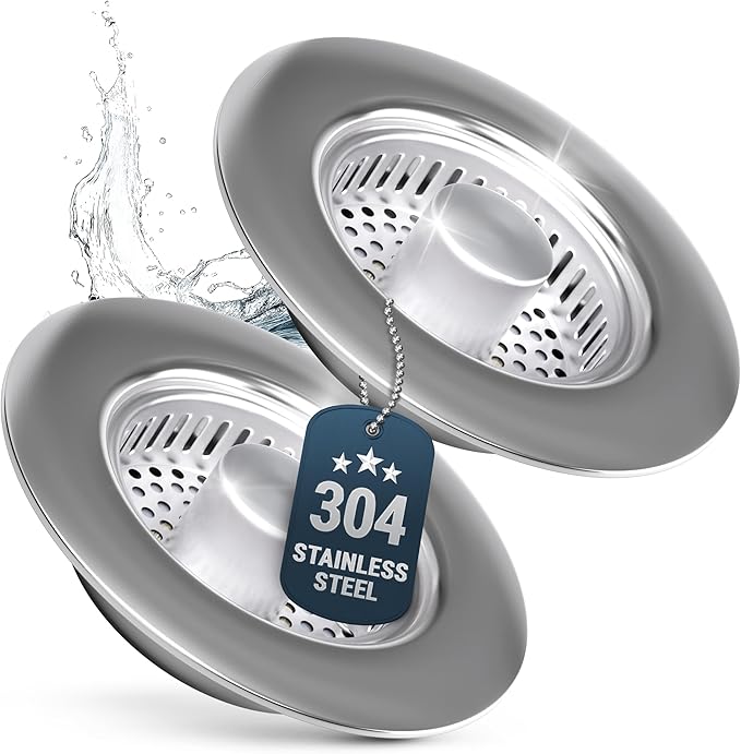 Premium 2 Pack - Kitchen Sink Drain Strainer Bathroom 3 in 1 Stainless Steel Sink Strainer Sink Stopper Dish Drainers Small Plug Filter Clearance Sink Cover Food Catcher Sink Protectors