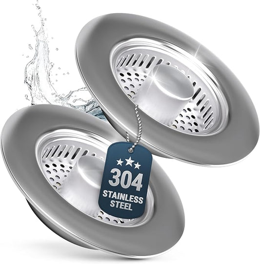 Premium 2 Pack - Kitchen Sink Drain Strainer Bathroom 3 in 1 Stainless Steel Sink Strainer Sink Stopper Dish Drainers Small Plug Filter Clearance Sink Cover Food Catcher Sink Protectors