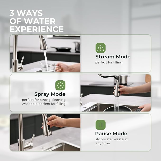 Touchless Kitchen Faucet, VFAUOSIT Kitchen Sink Faucet with Pull Down Sprayer Brushed Nickel Motion Sensor Smart Hands-Free, Stainless Steel Single Hole Faucet for Bar Laundry RV Utility Sink