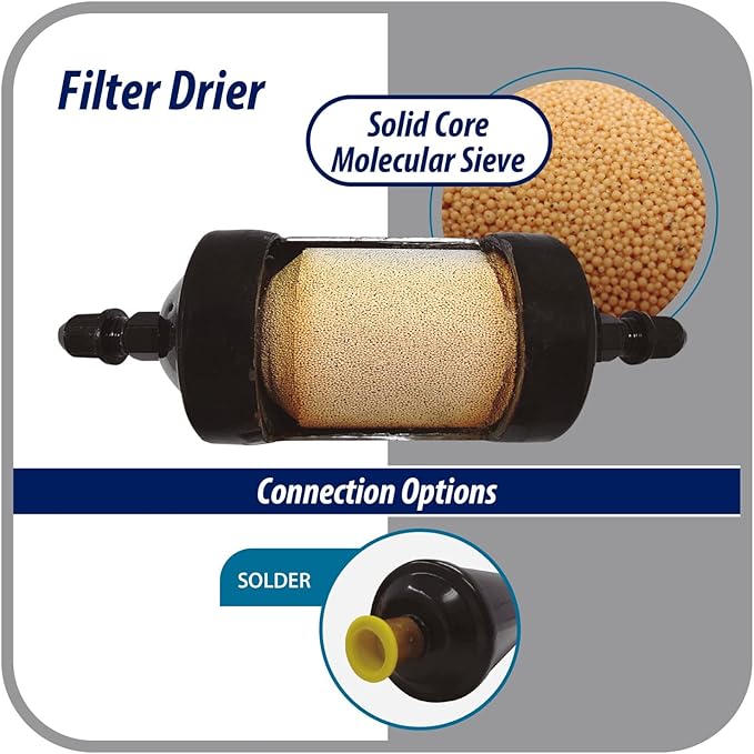 Appli Parts APFD-164 1/2 in Liquid Line Refrigerant AC Filter Drier hvac Refrigeration 164 SAE Flare connection universal unidirectional 7in long 3in wide