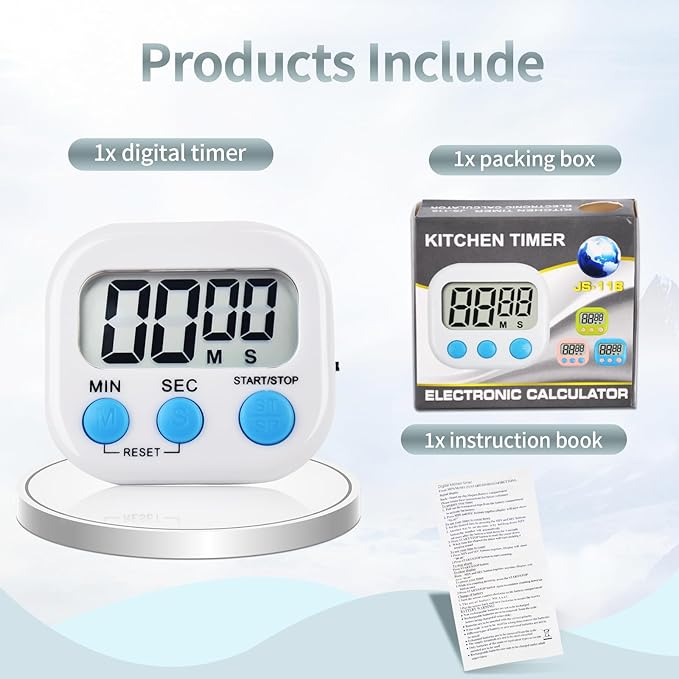 12 Pack Digital Kitchen Timer Magnetic Digital Timer with Big Display Loud Ring Cooking Timers for Kitchen Electronic Timer for Cooking, Bathing, Gym, Break Time, Classroom(12,White, Blue, Orange)-FlexoryFit