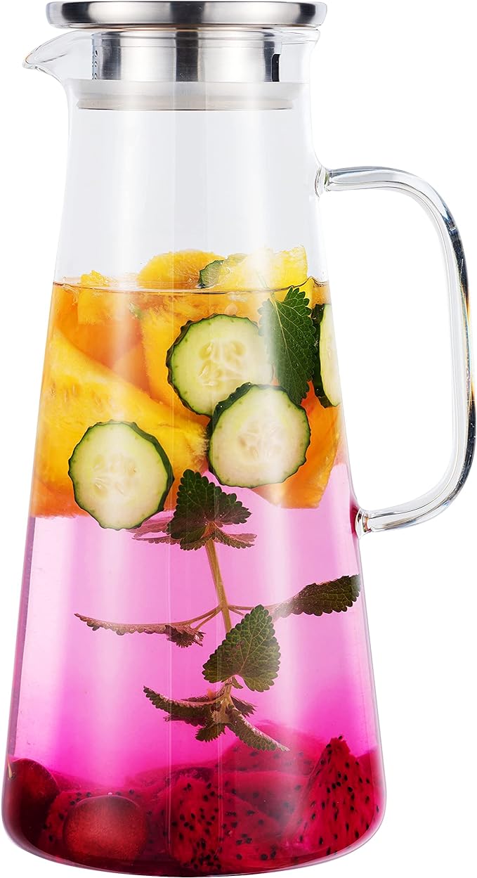 Karafu 68 Oz/2 Liter Pitcher, Glass Pitcher with Lid, Easy Clean and Heat Resistance Borosilicate Glass Jug for Hot or Cold Water, Milk, Ice Tea and Juice Beverage