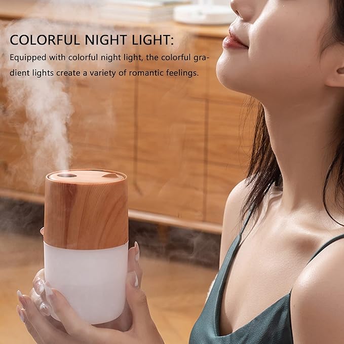 Portable Mist Humidifier, 300ml Capacity Personal Air Humidifier with Timing Function, Jellyfish Shaped Spray Mist, Mobile Using Office Humidifier with Colorful Night Light for(Light Wood Color)