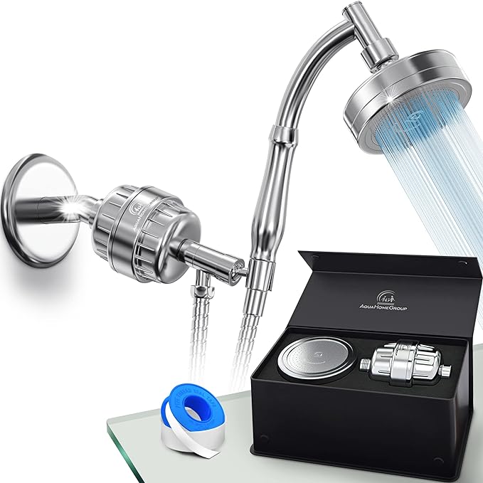 AquaHomeGroup Handheld Shower Head with Filter 20+3 Stage Filtration Shower Filter for Hard Water - Vitamin C,A and E infused Shower Water Filter with SPA Effect - High Pressure Shower Head with Hose