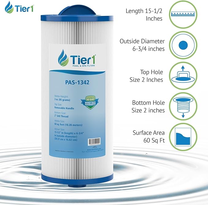 Tier1 Pool & Spa Filter Cartridge 4-pk | Replacement for Jacuzzi J300, J400, 6541-383, Pleatco PJW60TL-OT-F2S, Filbur FC-2715, Unicel 6CH-961, and More | 60 sq ft Pleated Fabric Filter Media