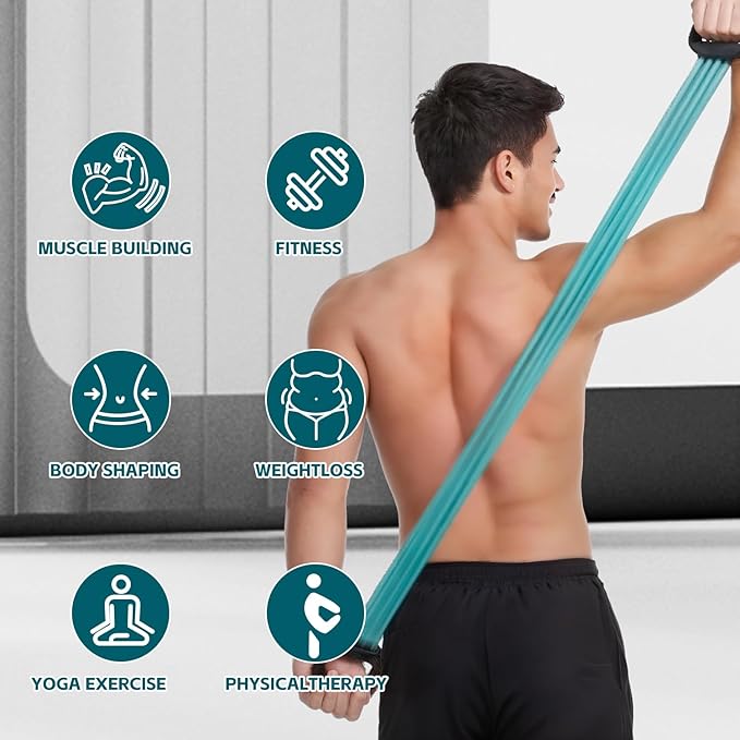 6-Pipe Chest Expander & Shoulder Stretcher - Adjustable Detachable Resistance Tubes for Home Gym, Rehab, Strength Training + Easy Workout Guide (Men/Women)-FlexoryFit