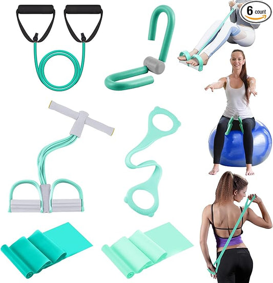 6 Pcs Fitness Resistance Exercise Bands 6 Tube Pedal Puller Resistance Band Set for Women Weight Loss Thigh Training Workout Equipment Elastic Arms Abdomen Shoulder Waist Leg Beginners Yoga-FlexoryFit