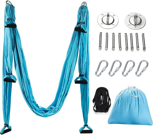 ZELUS Aerial Yoga Swing Sling Strong Yoga Hammock Kit Set Trapeze Inversion Equipment Include 2 Extensions Straps and Ceiling Mounting Kit-FlexoryFit