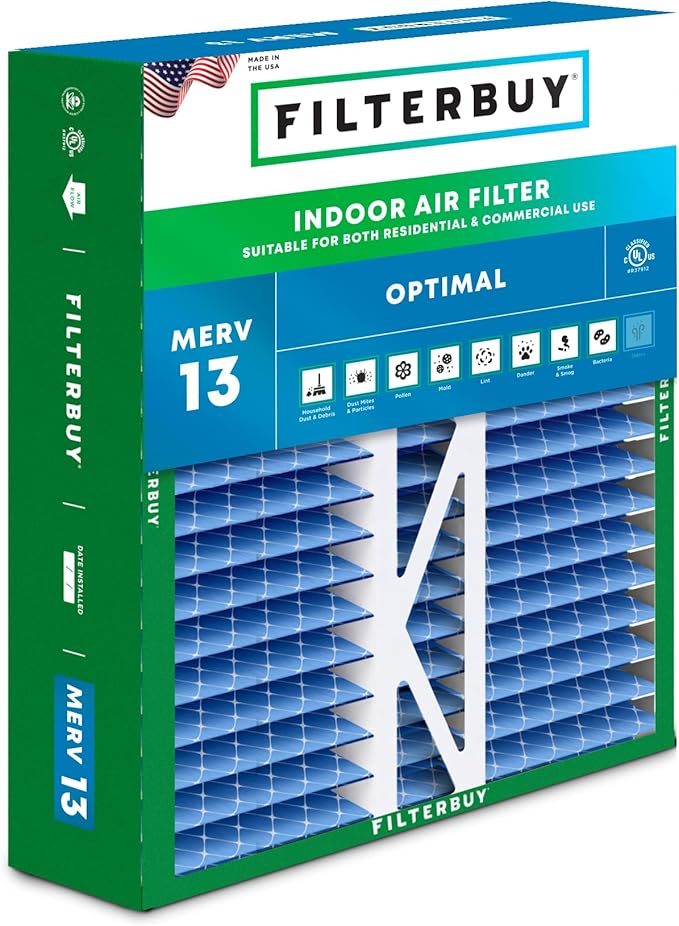 Filterbuy 16x22x5 Air Filter MERV 13 Optimal Defense (1-Pack), Pleated HVAC AC Furnace Air Filters Replacement for Amana, Coleman, Goodman, York, and More (Actual Size: 15.38 x 21.88 x 5.25 Inches)