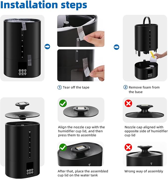 6L Humidifiers for Bedroom Large Room Home, Cool and Warm Humidifier for Plants Mist Top Fill Desk Humidifier Essential Oil Diffuser, Quiet Humidifiers with Adjustable Mist,360°Nozzle-Black