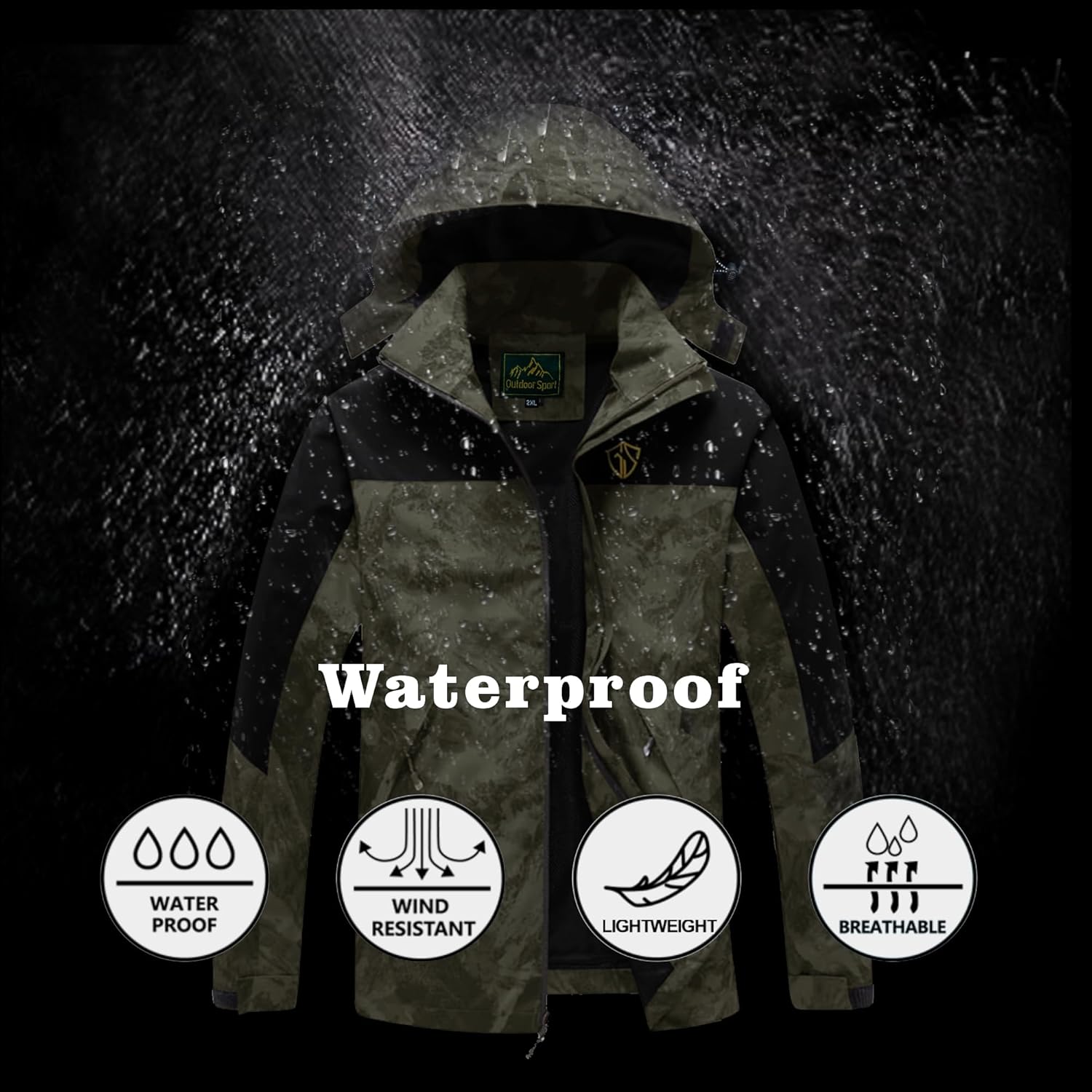 GIISAM Rain Jacket for Men, Mens Waterproof Raincoat Lightweight Rain Jackets Outdoor Rain Coat Windbreaker with Hood