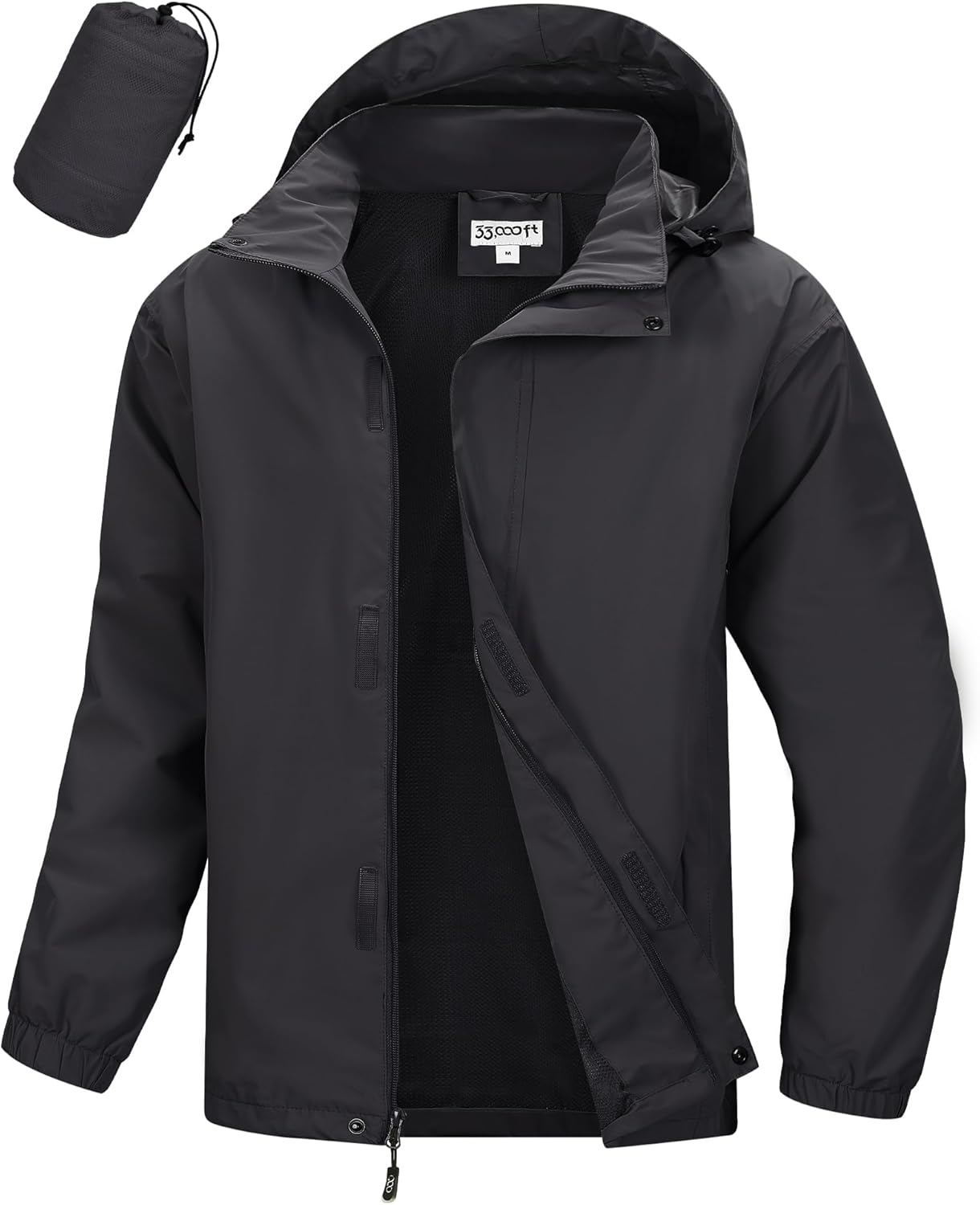33,000ft Men's Packable Rain Jacket Waterproof Lightweight Raincoat Rain Shell with Hood for Outdoor Hiking Golf Travel
