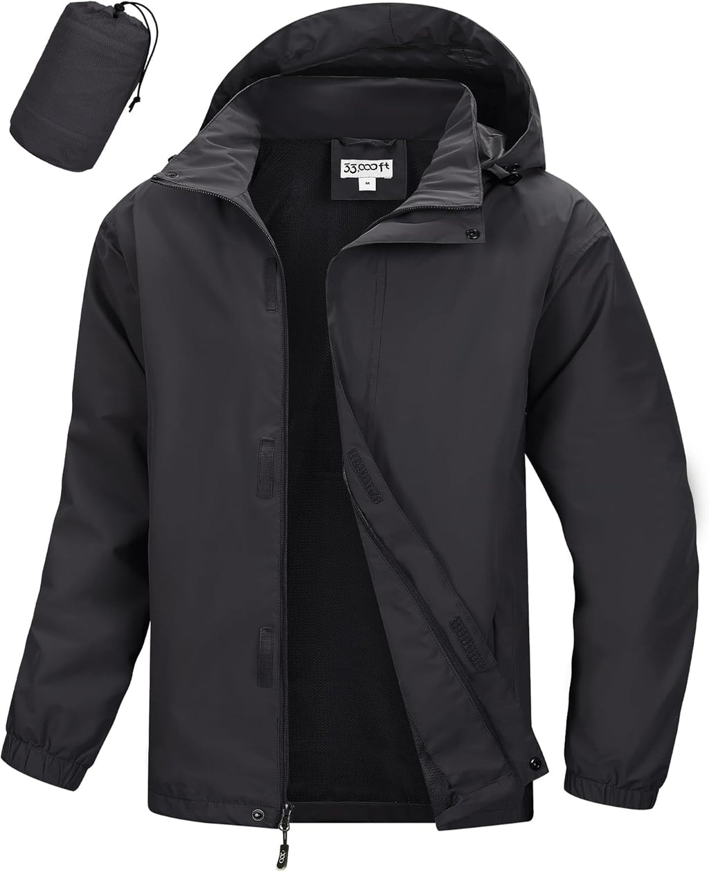 33,000ft Men's Packable Rain Jacket Waterproof Lightweight Raincoat Rain Shell with Hood for Outdoor Hiking Golf Travel