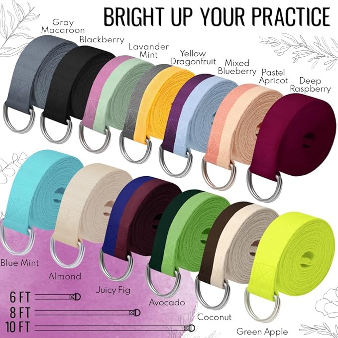 TECEUM Yoga Strap & Mat Strap – 2 IN 1 – Cotton – 6 ft 8 ft 10 ft (30+ colors) – Adjustable Non-Slip Belt for Yoga, Pilates, Stretching, Physical Therapy, Fitness & Home Workout – For Carrying Mats-FlexoryFit