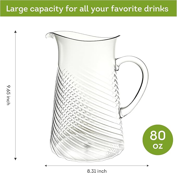 Lily's Home Shatterproof Acrylic Pitcher with spout, Versatile Plastic Pitcher for Water, Juice, Iced Tea, Milk, Iced Tea Beverage Carafe, Dishwasher Safe Top Rack, 2.5QT/80 OZ
