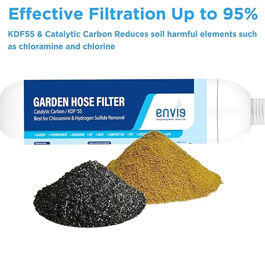 Envig Catalytic Carbon KDF Inline Garden Hose Filter, Chloramine, Chlorine, VOCs & Chemicals Removal for Hydroponics, Microgreens, Organic Gardening, Pet, and Healthy Outdoor Living (Pack of 2)