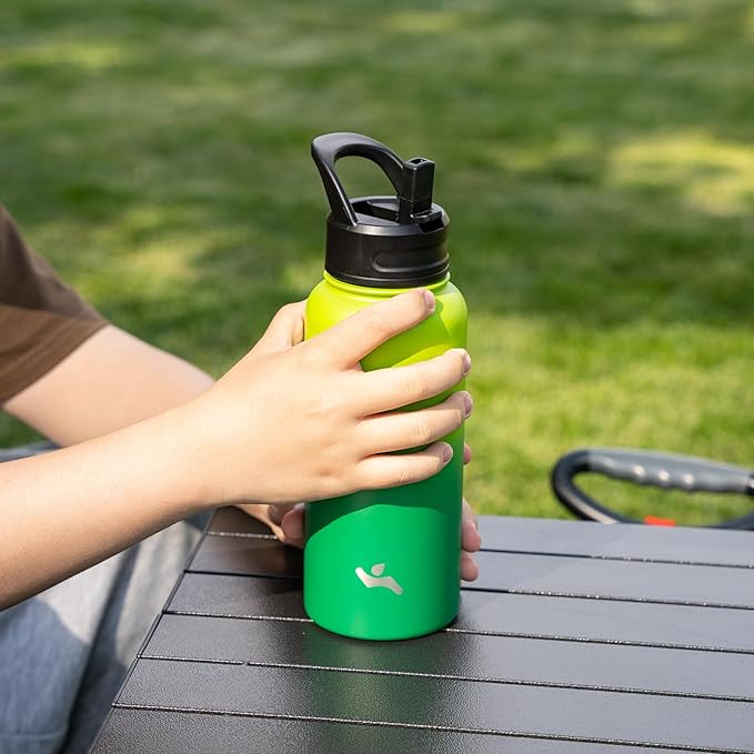 18 oz Insulated Water Bottle Stainless Steel Sport Bottles with 3 Lids,Bamboo Grove-FlexoryFit