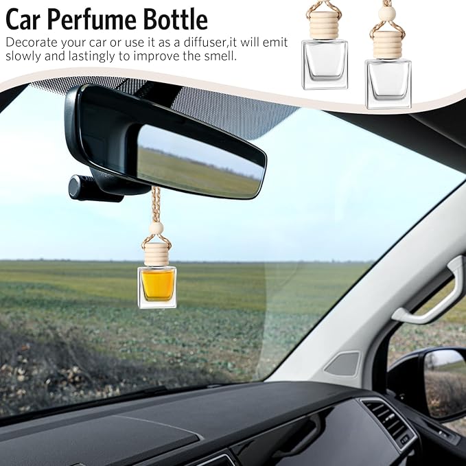 BBTO 100 Pcs Oil Air Freshener Diffuser with Wooden Cap Empty Essential Diffuser Aromatherapy Car Fresheners Car Fragrance Holder Aesthetic Decor Hanging Perfume Bottle (Clear,square Style)