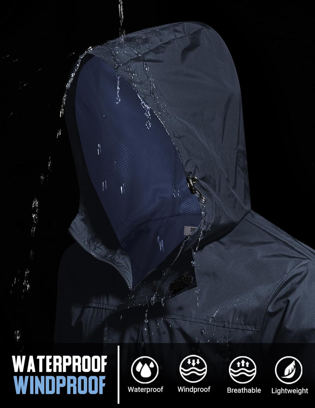 COOFANDY Men's Rain Jacket Waterproof With Hood Lightweight Packable Shell Raincoat Windbreaker For Cycling Golf Travel