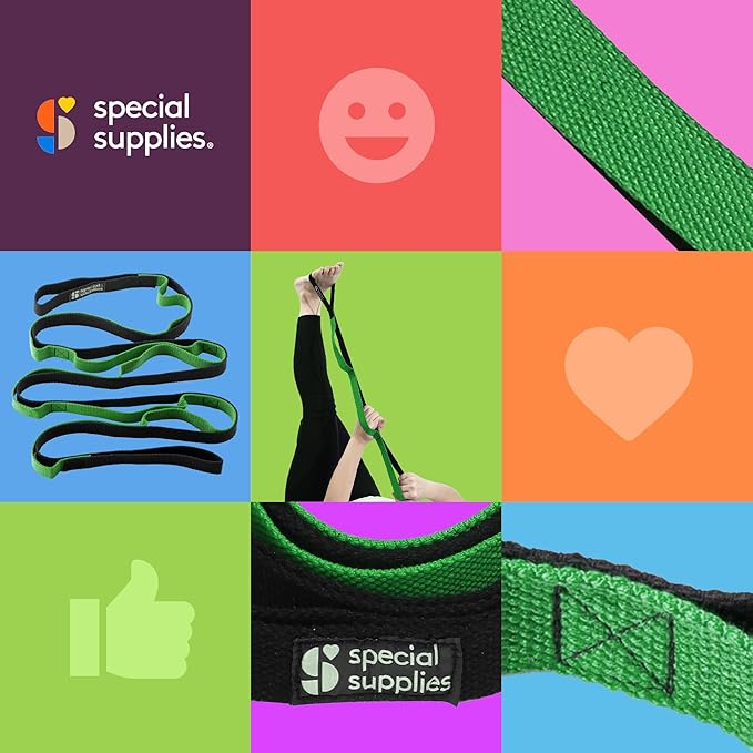 SPECIAL SUPPLIES Yoga Strap for Stretching, Stability Training, Fitness, Flexibility, Physical Therapy, Home Workout Equipment, Strength Training, and Pilates (Green)-FlexoryFit
