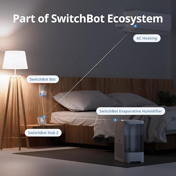 SwitchBot Smart Evaporative Humidifier for Bedroom 4.5L(1.2G), 750ml/h Rapid, Top Fill, Automatic Air Drying Filter, Ag+ Technology, Voice Control, App Alert (Hub 2 Required)