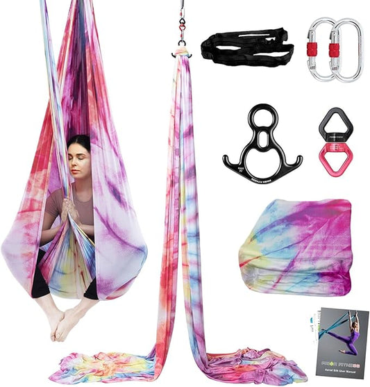 PRIOR FITNESS Aerial Silks Kit Colorful 9/15/20 Yards 40D Nylon Fabric Hammock Set With Hardware & Guide for All Levels Of Aerial Yoga Practice and Acrobatic Flying For Adults Aerial silk-FlexoryFit
