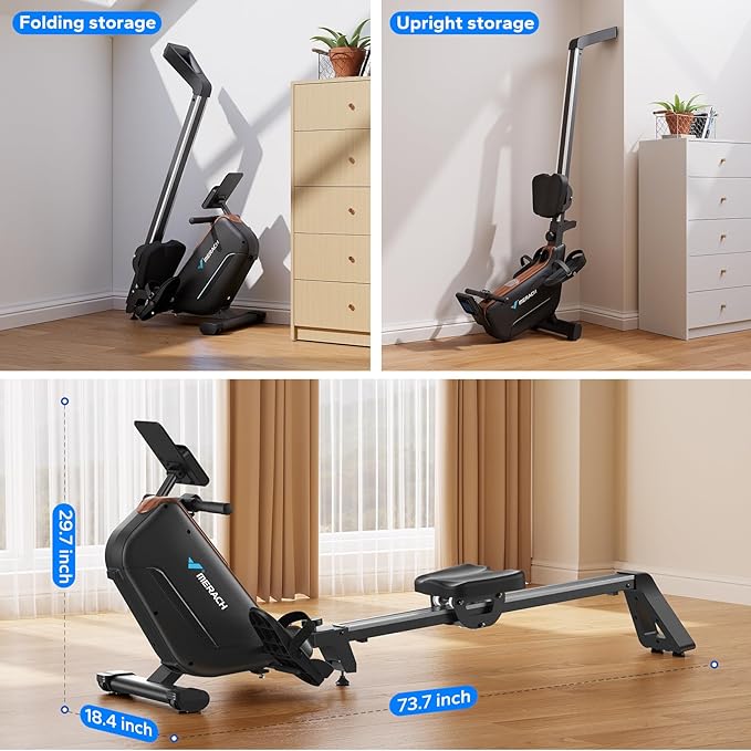 MERACH Rowing Machines for Home, Powerful Electromagnetic Row Machine with 51.2" Extended Rail, 16-Level Handle Resistance Adjustment Rower, 350 LBS Load Capacity, Ergonomic Comfort Seat, Easy Storage-FlexoryFit
