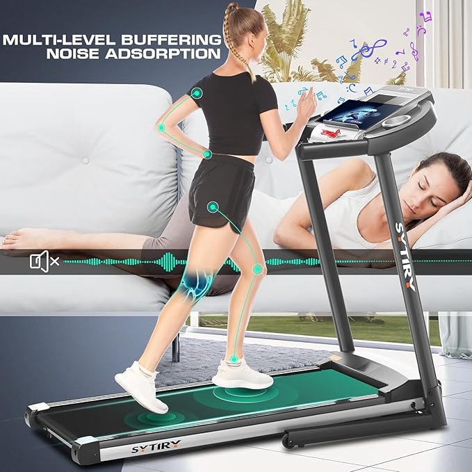 SYTIRY Treadmill with Touch Screen,3.25HP Treadmills for Home with TV and WiFi,Smart Foldable Treadmill with Music,3D Virtual Sports Scene,Popular APP for Social Networking,Walking/Running Machine