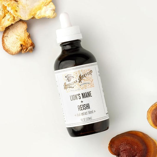 Hodgins Harvest Organic Lion’s Mane + Reishi Tincture | Made with Mushrooms Grown On Our Farm in The USA | Dual Extract | Extra-Concentrated (4 fl oz)-FlexoryFit