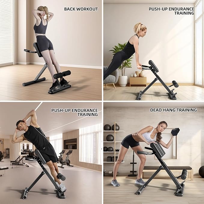 Roman Chair Hyperextension Bench – Adjustable Back Extension Machine for Glutes, Hamstrings & Lower Back – Foldable Multi-Purpose Workout Equipment for Home Gym