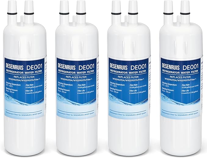 W10295370A Water Filter Replacement Compatible with W10295370, EDR1RXD1, Filter 1, WHR1RXD1, KAD1RXD1, P8RFWB2L, P8WB2L, P4RFWB, P5WB2L, Pack of 4,By DESENRUIS