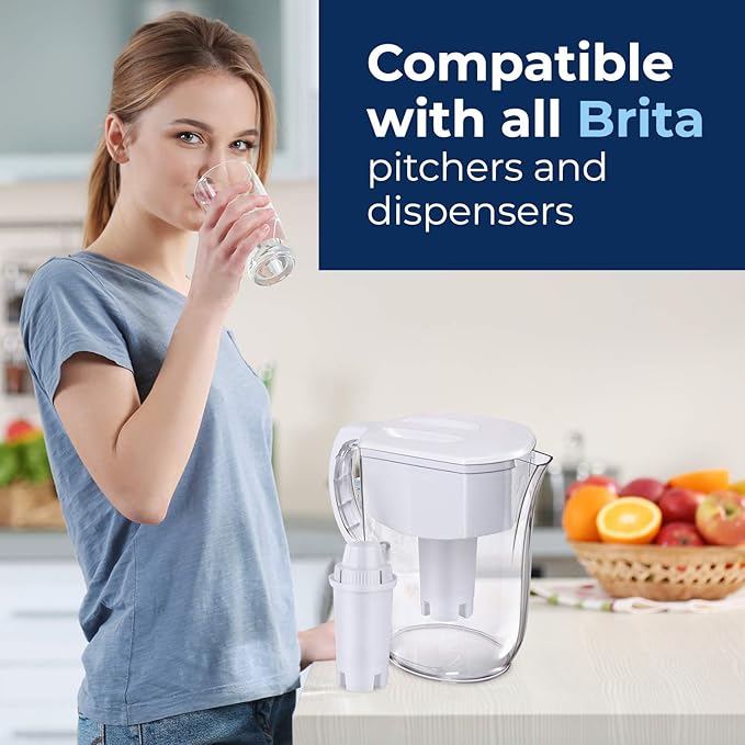 Pureline Replacement for Brita® Filter, Pitchers and Dispensers, Classic 35557, OB03, Mavea® 107007, Replacement for Brita® Pitchers Grand, Lake, Capri, Wave and More (6 Pack)