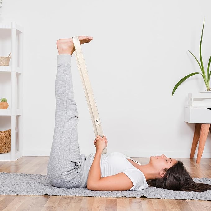 MeFree Organic Cotton Workouts Unisex Yoga Straps Belt - Exercise & Fitness for Stretching all Asanas - Strong Strap with Metal Sliding Bar Buckle-FlexoryFit