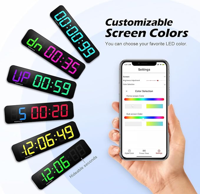 15.2" Gym Timer, App & Remote Control, Customizable LED Colors, Workout Interval Timer Stopwatch Countdown Large Digital Wall Clock for Home Gym-FlexoryFit