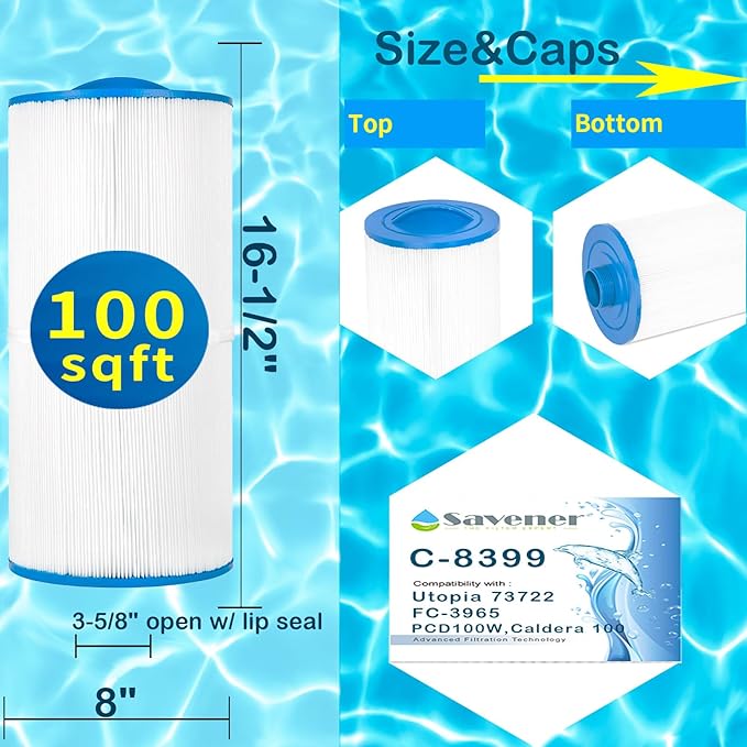 C-8399 Spa Filter Cartridge Replacement for Caldera Utopia 73722,1039607, C-8399, PCD100W, FC-3965, 81004, 100 sq.ft, 1 Pack