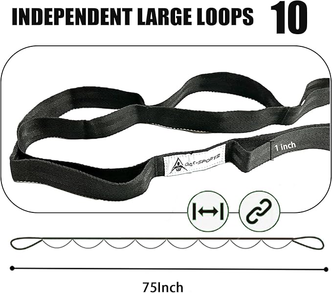 Stretching Strap Yoga Strap with Loops, Stretch Straps for Physical Therapy, Non-Elastic Exercise Strap for Pilates, Dance and Gymnastics with Workout Guide-FlexoryFit