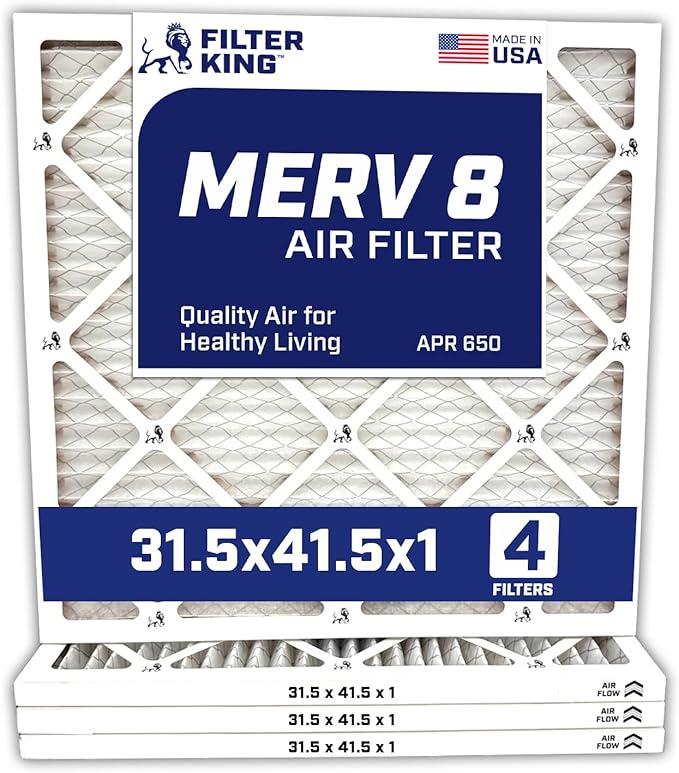 Filter King 31.5x41.5x1 Air Filter | 4-PACK | MERV 8 HVAC Pleated A/C Furnace Filters | MADE IN USA | Actual Size: 31.5 x 41.5 x .75"