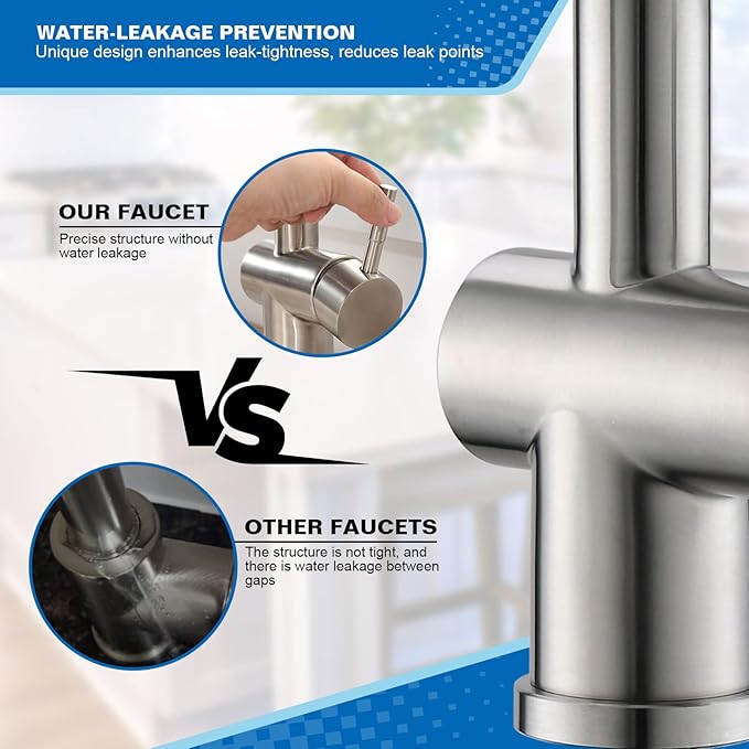 Commercial Kitchen Faucet, VFAUOSIT Kitchen Faucet with Pull Down Sprayer, Single Handle Kitchen Sink Faucet with Pot Filler, Brushed Nickel Stainless Steel Spring Sink Faucet