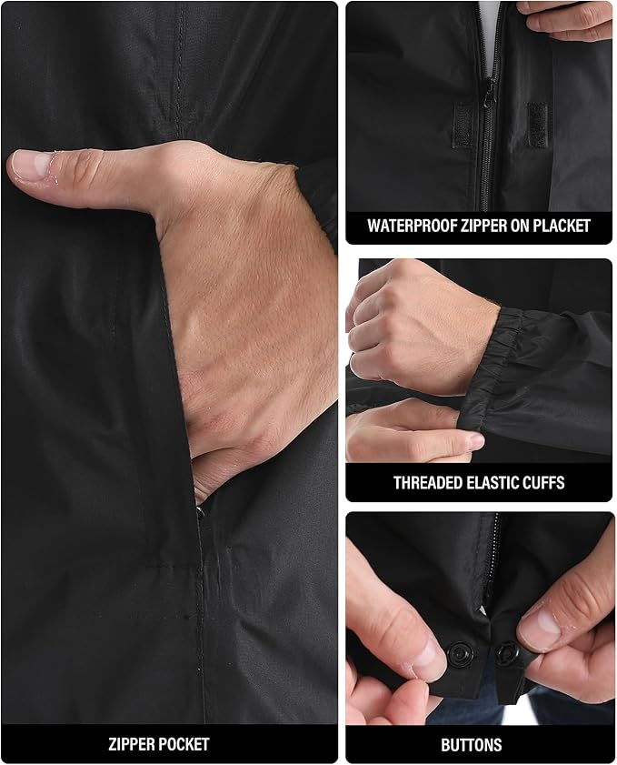 iCreek Men's Rain Jacket Lightweight Waterproof Packable Rain Shell Jacket Raincoat with Hood Windbreaker for Cycling, Golf-FlexoryFit