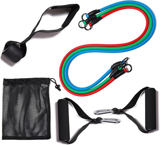 Resistance Bands with Handles for Working Out Women and Men, Exercise Bands with Door Anchor, Stretch Bands for Home Workouts, Simple Guide Included-FlexoryFit