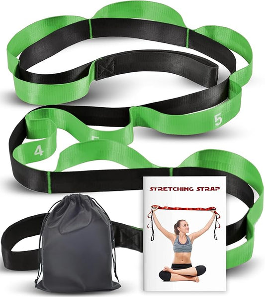 Stretching Strap with 10 Loops-Yoga Strap for Physical Therapy,Home Workout,Pilate & Flexibility Training,Non Elastic Exercise Stretch Band for Hamstring,Leg Stretcher Belt,Flexibility Fascia-FlexoryFit